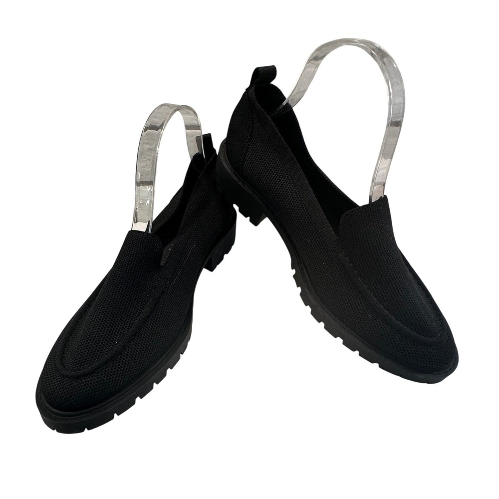 Tahari Siena Black Knit Lug Sole‎ Loafers Womens Size 8 Textile Slip On Shoes